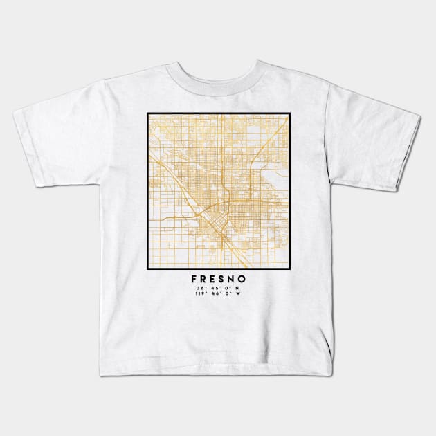 FRESNO CALIFORNIA CITY STREET MAP ART Kids T-Shirt by deificusArt